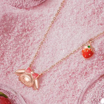 Zgo Sanrio Pravi zajednički naziv My Melody ogrlice мультяшный narukvica od ružičastog zlata sa jagodama, nakit od srebra, poklon za djevojku iz anime