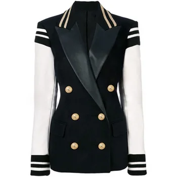 Školska baseball oblik, blazer, ženski kostim, jakna, crno-bijeli top u patchwork stilu, двубортное kaput u akademskom stilu, na raspolaganju