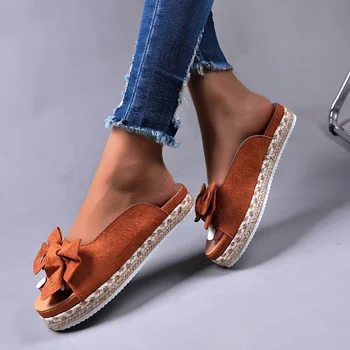 Ženske papuče, svakodnevne čvrste ženske sandale na platformu s lukom, trendy ženske sandale sa pruća remenčićima, Sandálias Femininas