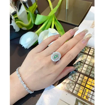 Апайсон princeza Kate, zeleni kamen, stvorio plava 6*9 cirkon, silver boja, vjenčani prsten s kristalima na prst, marke nakit za žene